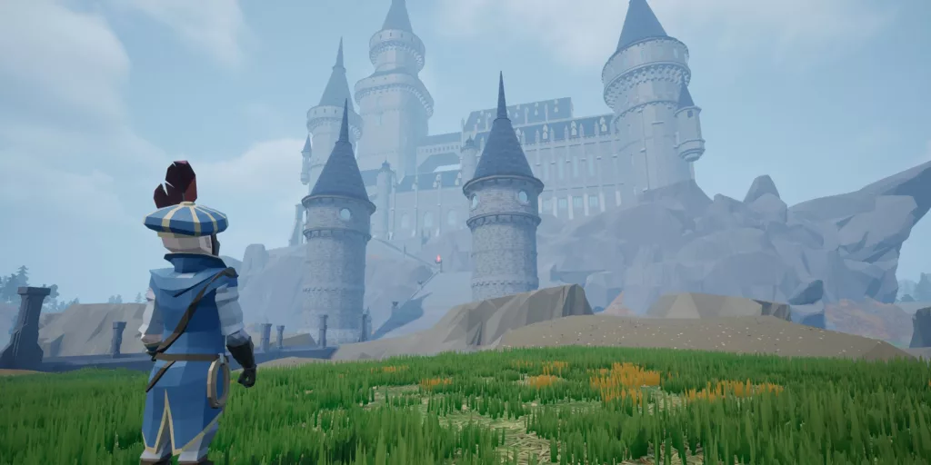 a character looking at a castle in the bloodline