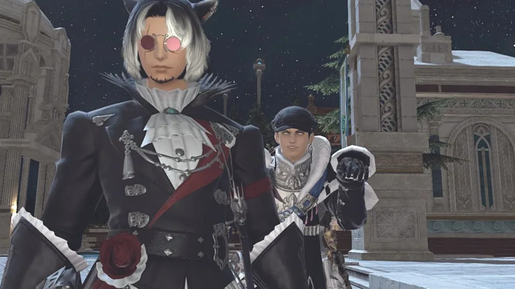 Screenshot of 2 Final Fantasy 14 characters in black after a long political debate.
