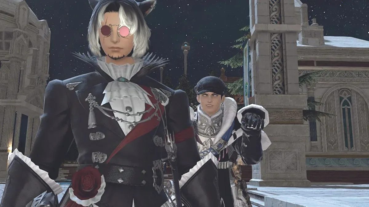 Screenshot of 2 Final Fantasy 14 characters in black after a long political debate.