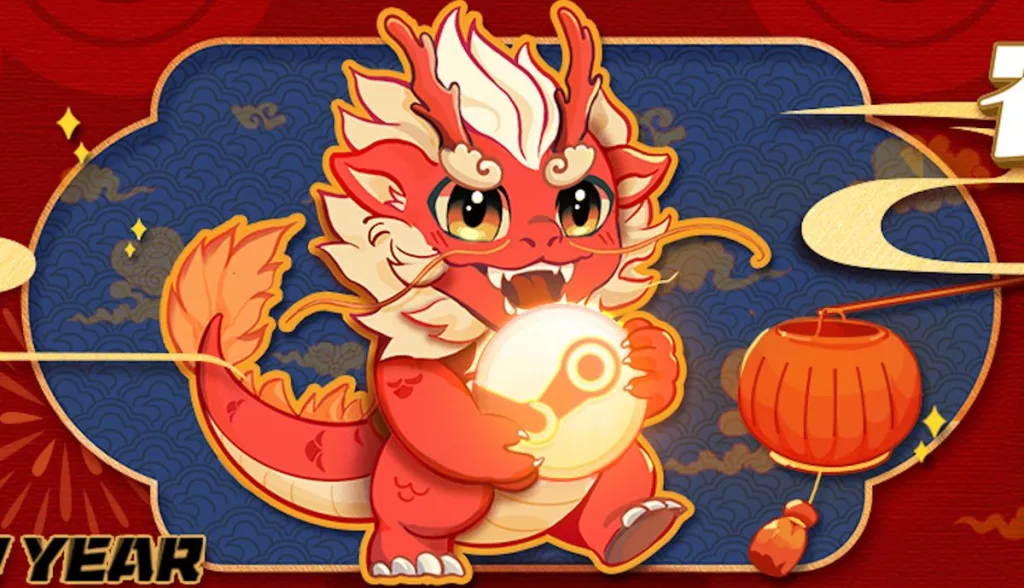 Sorpresa! Tornano i saldi di Steam per il capodanno lunare 10 Steam Lunar New Year Sale 2024 header - cute bipedal dragon holding a lantern