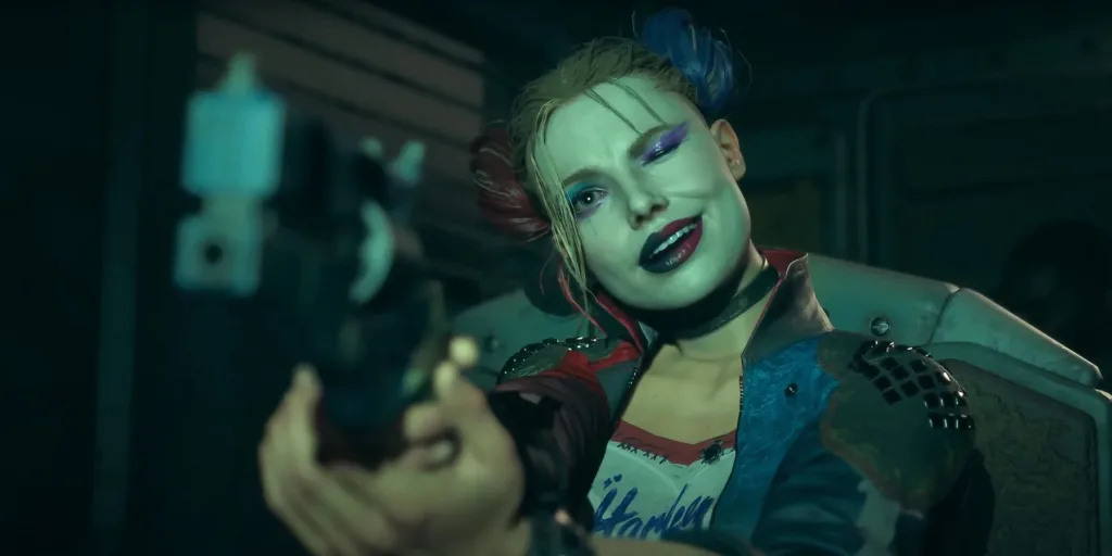 suicide squad kill the justice league launch trailer harley quinn aiming revolver still
