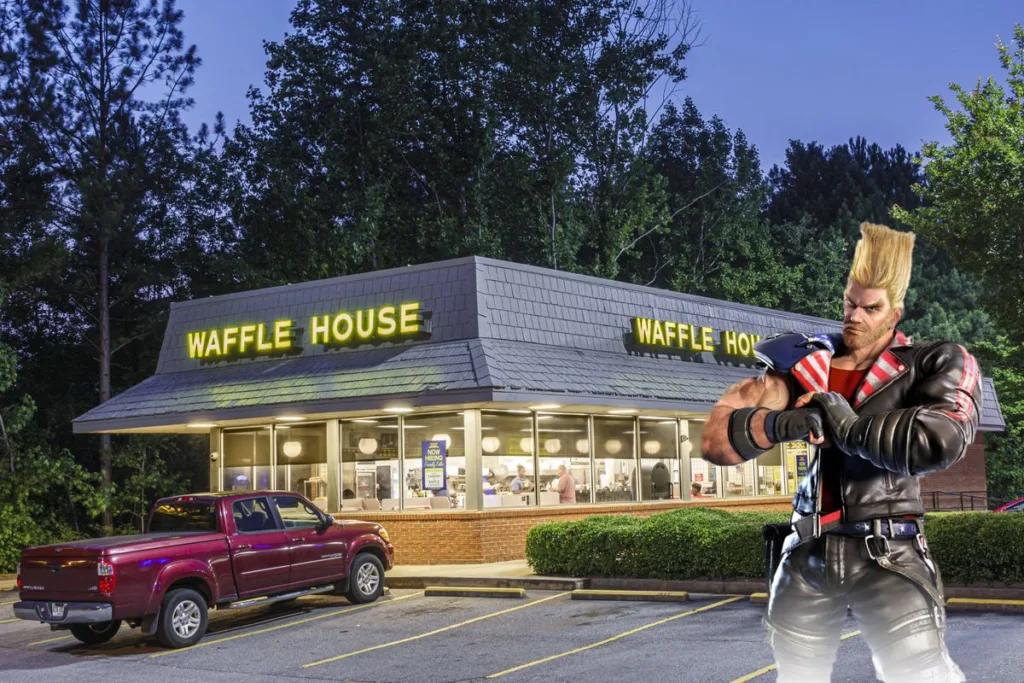 Cultural divide: il director di Tekken si chiede perché gli americani vogliano che la Waffle House sia uno stage in Tekken 8 (noi onestamente invece no) 12 An image of a waffle house in Alpharetta, Georgia with Tekken fighter Paul Phoenix overlaid on top. Paul Phoenix is wearing stars-and-stripes shoulderpads in the colors of the American flag.