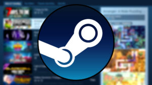 Il logo di Steam sopra la pagina del negozio sfocata