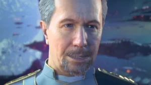 Un pilota in tuta davanti a un caccia stellare in Squadron 42, la campagna di Star Citizen