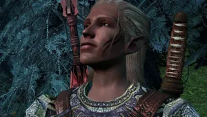 Zevran, an antivan crow from Dragon Age: Origins, looks wistfully towards the sky.