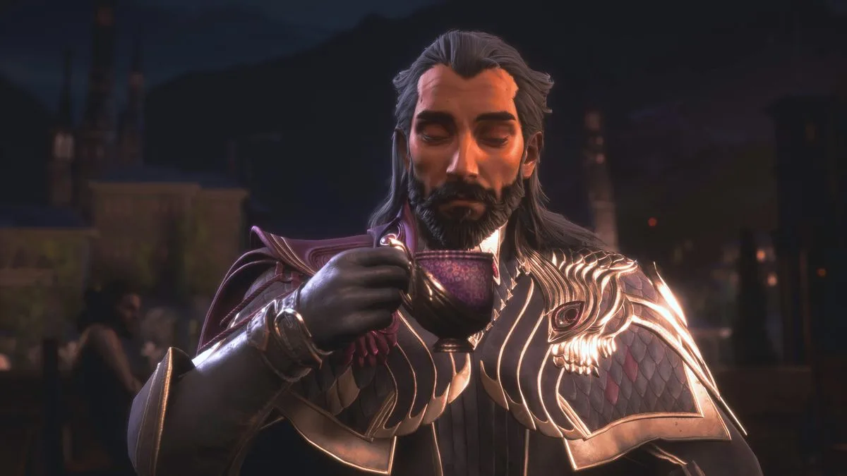 Lucanis enjoying a cup of coffee