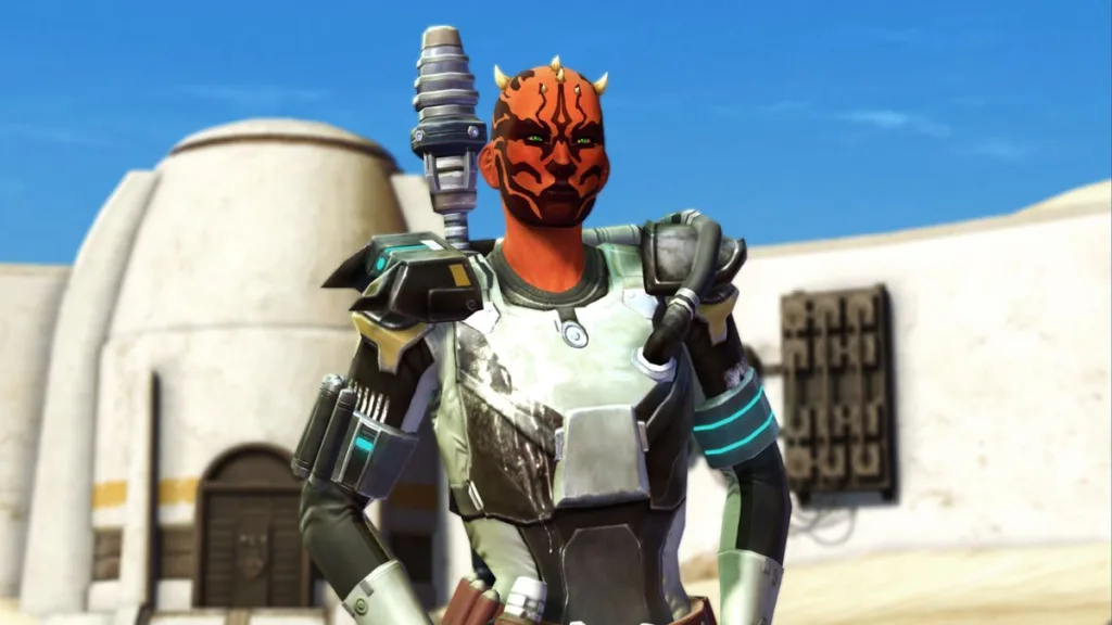 Dodici anni dopo, Star Wars: The Old Republic è ancora in auge, con grafica rinnovata e nuovi contenuti della storia in arrivo 14 Zabrak bounty hunter in Star Wars: The Old Republic with hands on hips, apparently on Tatooine.