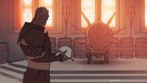 Inquisitor watching Skyhold explode from snowfields outside