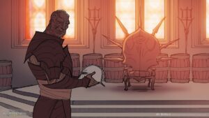 Inquisitor watching Skyhold explode from snowfields outside