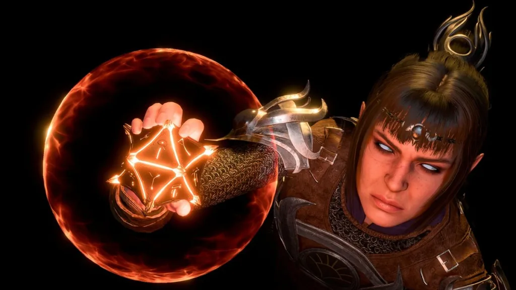 Shadowheart's eyes go white as she holds a glowing magic artifact