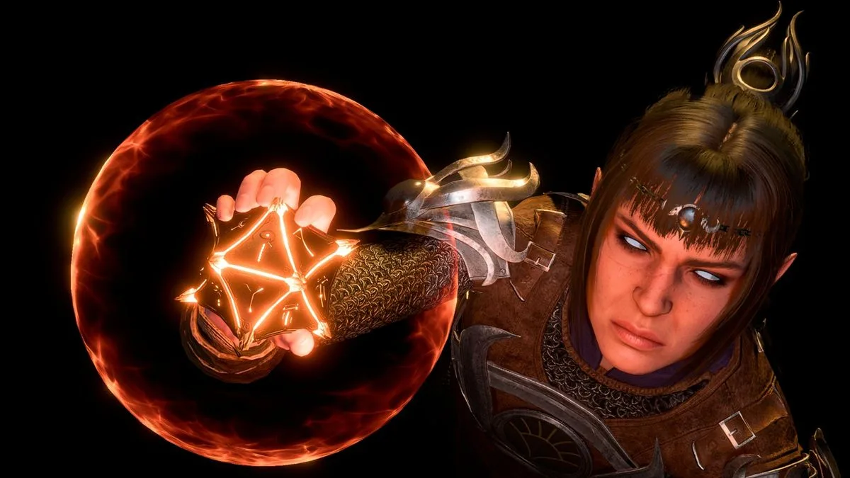 Shadowheart's eyes go white as she holds a glowing magic artifact