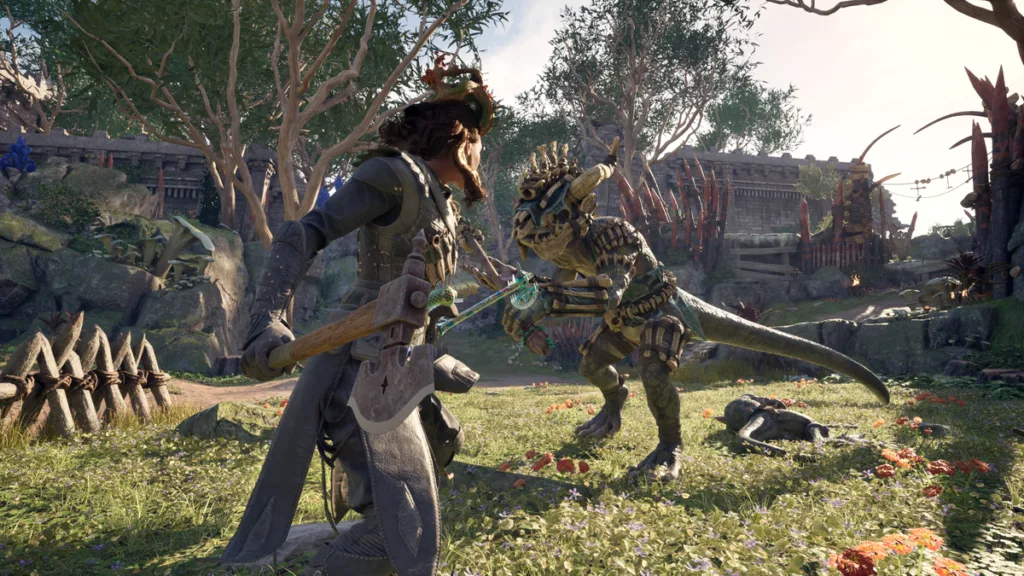 L'enorme aggiornamento di Avowed da 66 GB include miglioramenti importanti 12 The hero battling a Xaurip - a kind of lizardman - in Avowed.