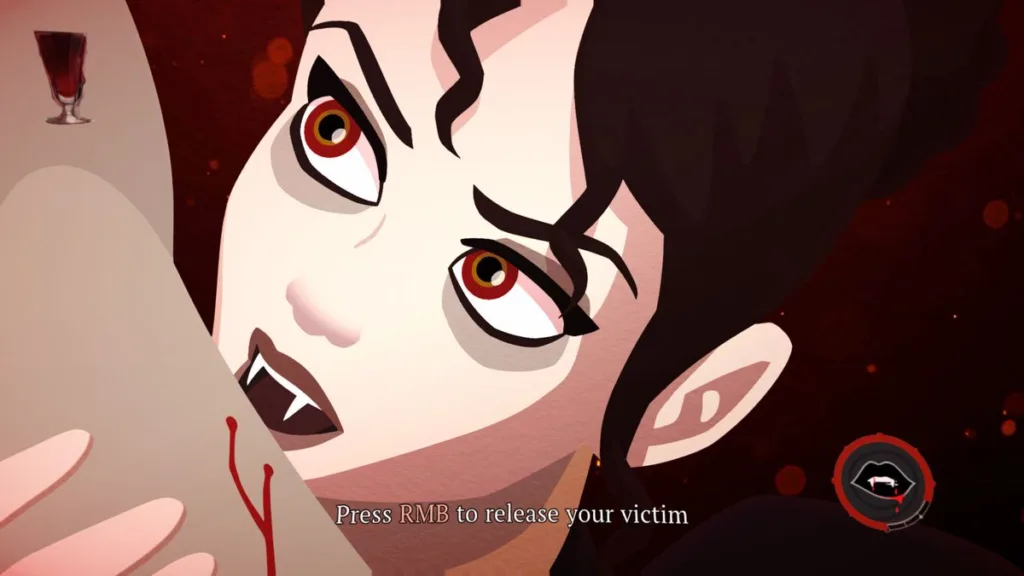 Cinque nuovi giochi Steam che probabilmente vi siete persi (26 febbraio 2025) 12 A screenshot from Cabernet showing a vampiric woman sucking blood from a victim