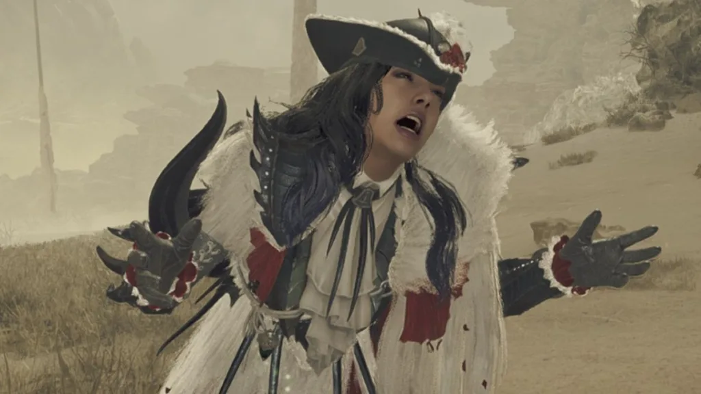 Alcuni giocatori di Monster Hunter Rise stanno saltando il grinding delle armi finali perché semplicemente odiano il loro aspetto 2 Monster Hunter Wilds - a player yells in despair with their arms out, kneeling on the ground.