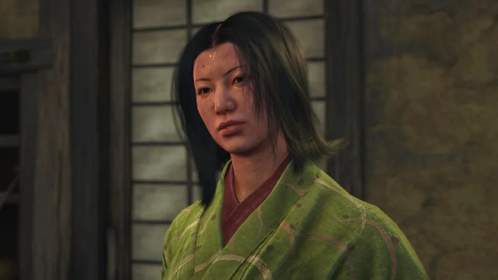 Assassin's Creed Shadows kosode location - A close-up shot of the merchant who'll make you a kosode.