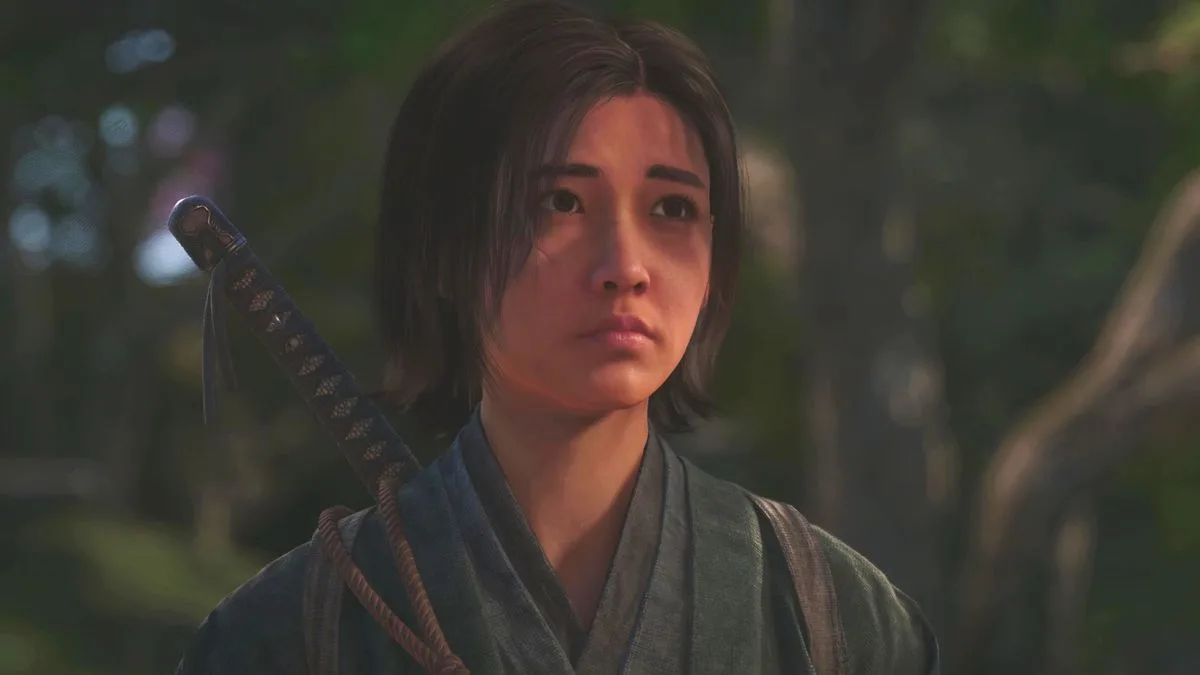Assassin's Creed Shadows rations upgrades - A close-up of Naoe with a worried expression.