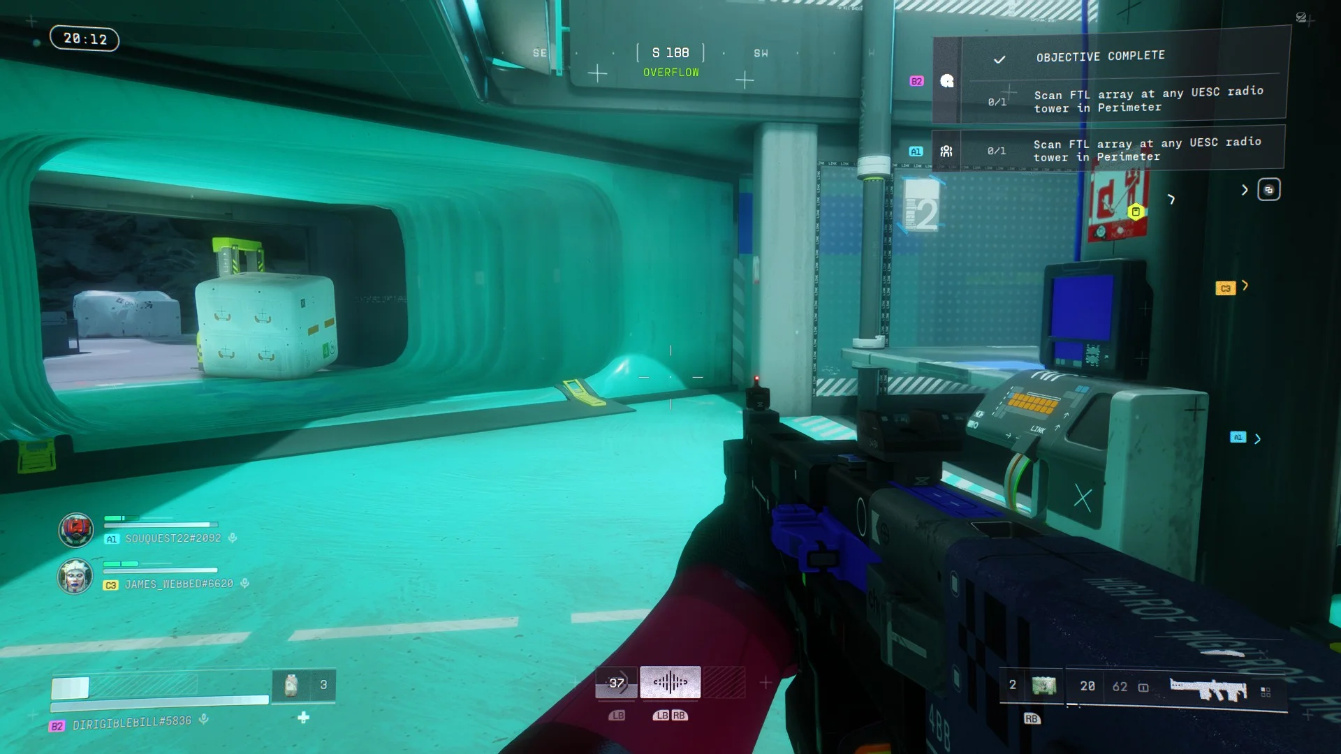 A blue curving chamber with a door leading to another one in the Marathon reboot.