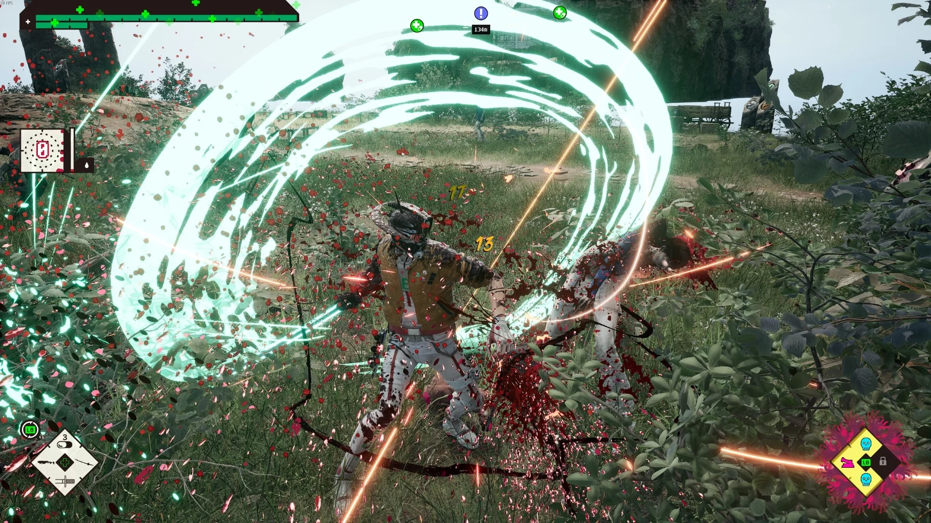 Romeo lands an upwards slash on a rotter in Romeo is a Dead Man.