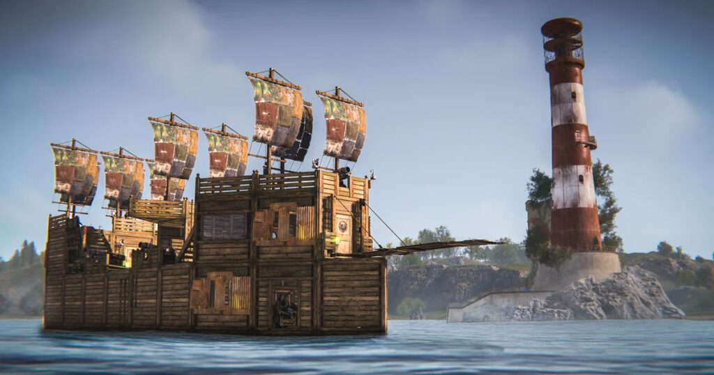 Rust gets rusty boat building, so you can sail in search of ghost ships, floating cities and tropical islands
