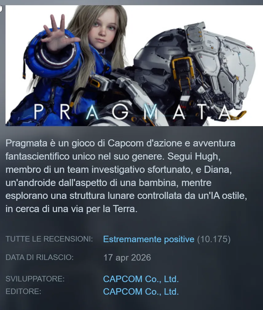 Pragmata al momento ha recensioni "estremamente positive" su Steam e Capcom quest'anno non sta sbagliando niente 4 Score di Pragmata su Steam: Estremamente Positive