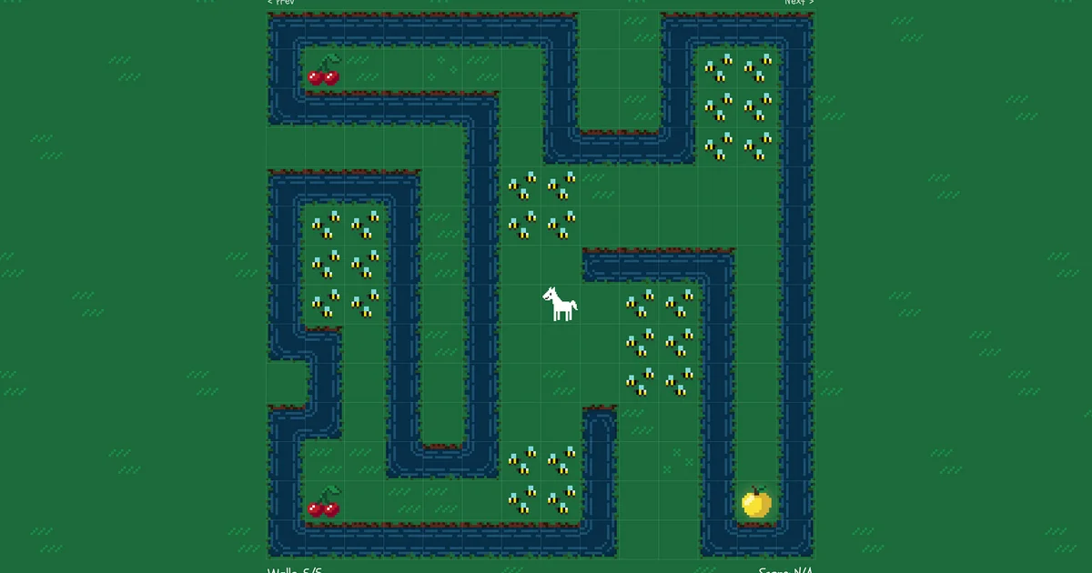 Fence off a free-spirited horse that can't stop eating grass in the daily puzzle game enclose.horse