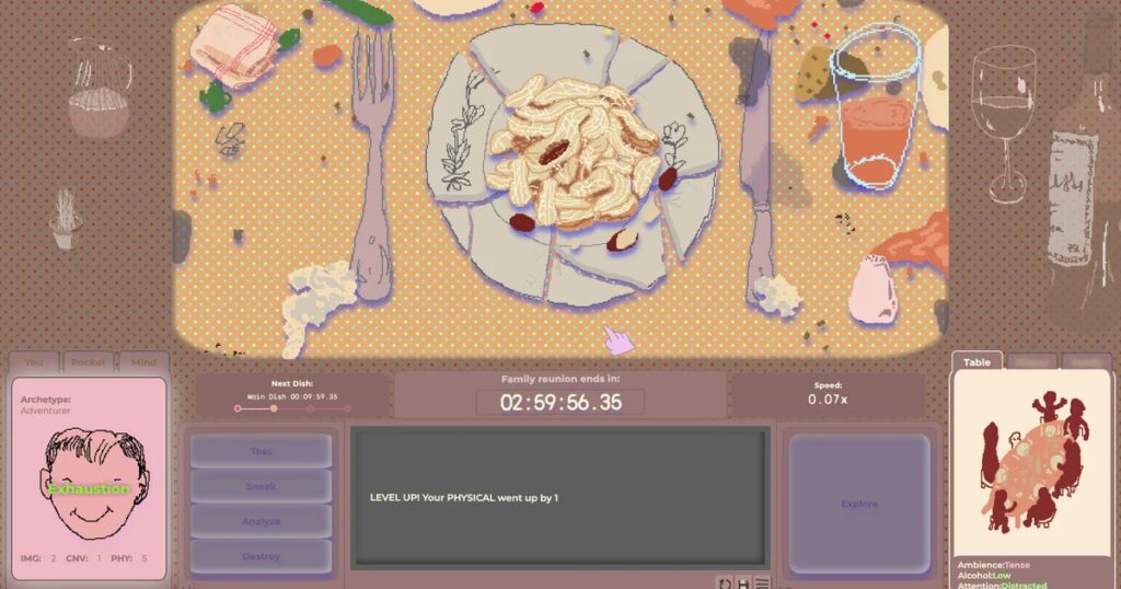 Family Reunion: il caotico time-attack che accorcia i pranzi di famiglia (3 ore in 17 minuti) 3 Family Reunion is a dinnertime simulation game that captures the wonder and boredom of being a loosely disciplined 7-year-old