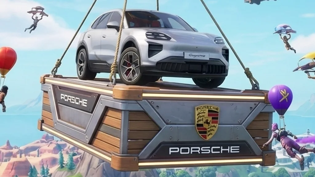 Porsche e il flop dell'AI: ecco perché la nuova collaborazione con Fortnite è finita nel caos 6 Fortnite Porsche collab concept art is clearly AI, and for some odd reason it even added the Riot Games logo