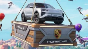 Fortnite Porsche collab concept art is clearly AI, and for some odd reason it even added the Riot Games logo