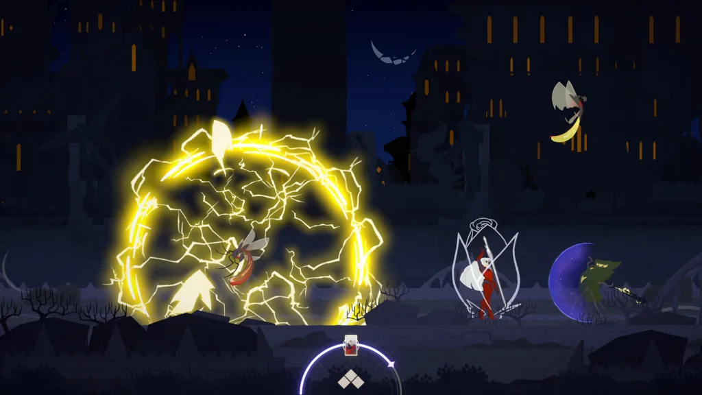 At Fate's End, Shan del clan Hemlock impugna la spada divina Aesus nel mondo disegnato a mano di Thunder Lotus