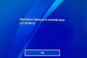 Schermata di errore di rete su una console PlayStation, con il codice CE-33743-0