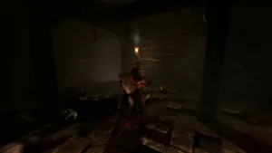 Corridoio buio del castello di Brennenburg in Amnesia: The Dark Descent di Frictional Games