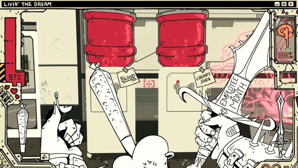 CYBRLICH and the Death Cult of Labor, sparatoria disegnata a mano nella torre LICHCORP contro i mostri aziendali