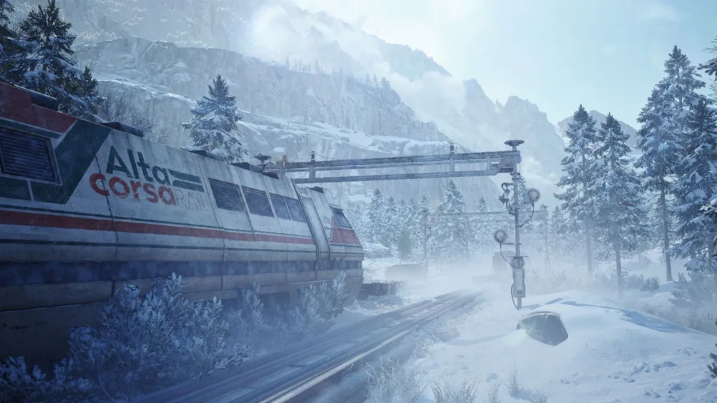 Il treno fermo nel paesaggio innevato della nuova mappa di ARC Raiders Frozen Trail