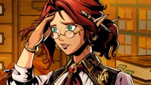 Ledgerbound is a new tactical RPG with flirting that could make BG3 blush - Rayna, the red-haired protagonist and insurance analyst.