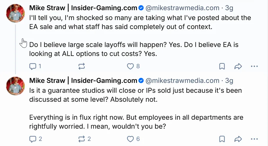 EA potrebbe vendere BioWare? La notizia è una risposta su Bluesky con nove like 4 mike straw