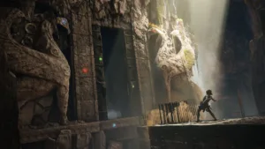 Sophia impugna il pugnale in una rovina dell'Isola del Minotauro in Resonance: A Plague Tale Legacy