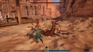 Scontro tra il protagonista e i nemici nel deserto di Serpent's Gaze