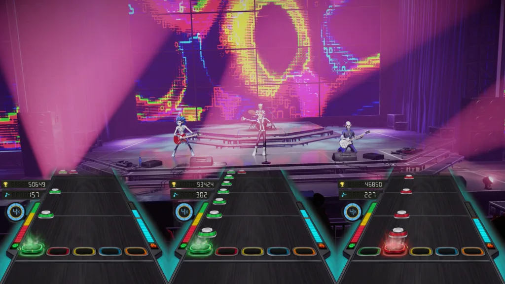 Una band sul palco in Stage Tour, il gioco ritmico di RedOctane Games erede di Guitar Hero