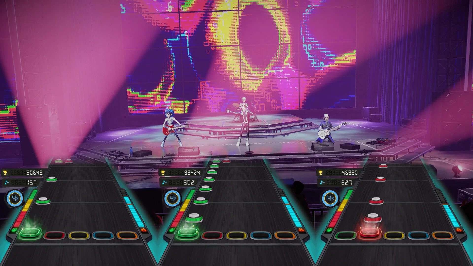 Una band sul palco in Stage Tour, il gioco ritmico di RedOctane Games erede di Guitar Hero
