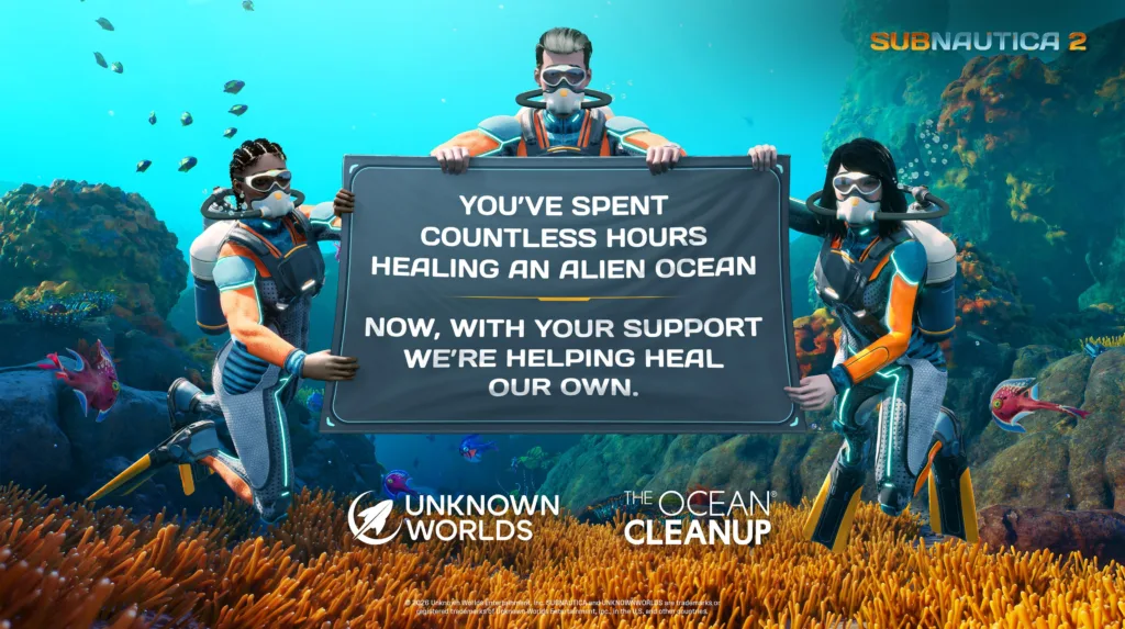 Illustrazione ufficiale della collaborazione tra Subnautica 2 e The Ocean Cleanup