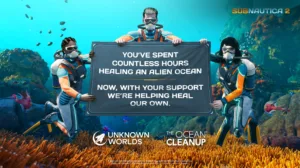 Illustrazione ufficiale della collaborazione tra Subnautica 2 e The Ocean Cleanup
