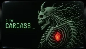 Schermata di The Carcass, il roguelike in ASCII ambientato nel cadavere di un dio spaziale