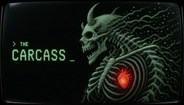 Schermata di The Carcass, il roguelike in ASCII ambientato nel cadavere di un dio spaziale