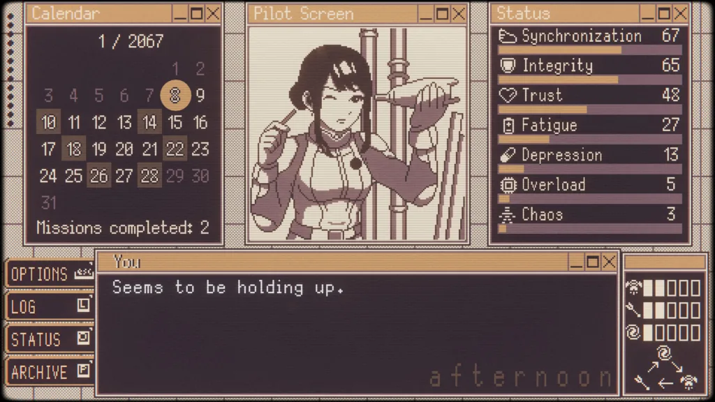 Valkyrie Iteration trasforma il giocatore in addestratore di piloti mech 5 Valkyrie Iteration, la pilota Lana davanti al suo mech nella visual novel di TERNOX