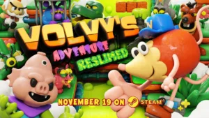 Volvy con la sua mano gigante in Volvy's Adventure: Reslimed, il platform 2D di Doinksoft e Devolver Digital