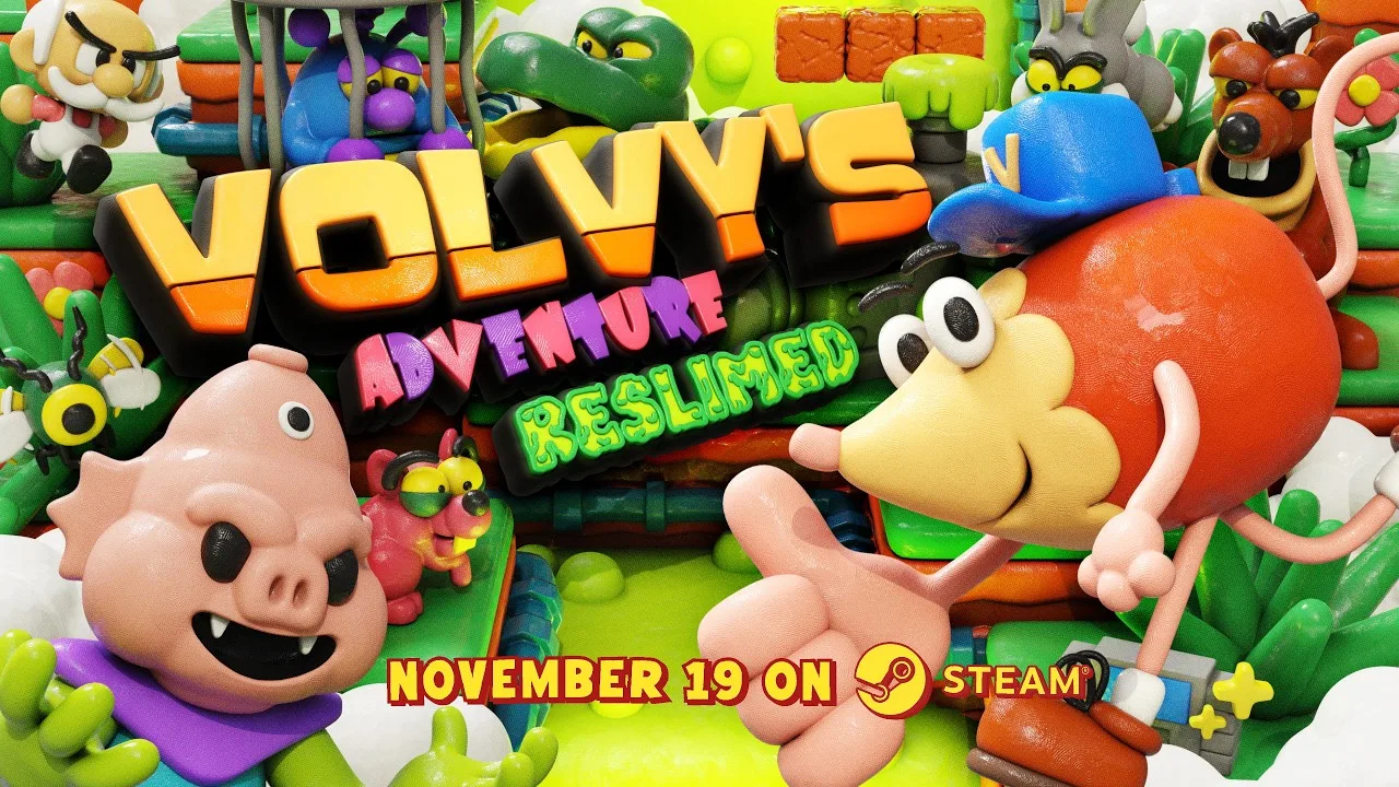 Volvy con la sua mano gigante in Volvy's Adventure: Reslimed, il platform 2D di Doinksoft e Devolver Digital