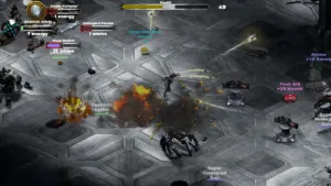 Uno scontro con i robot della nave madre in abducted, il roguelike isometrico di Super Subatomic Games