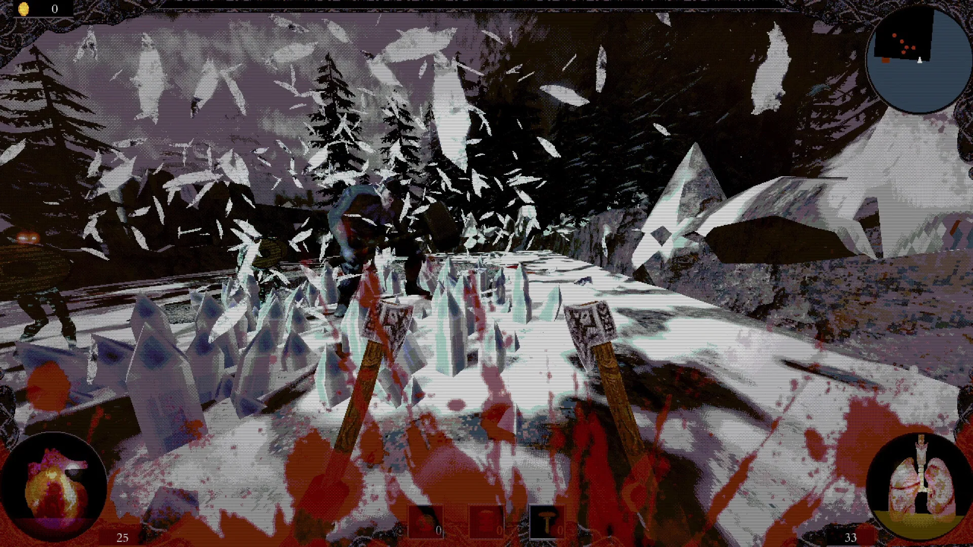 Un combattimento in prima persona in ALLFATHER, roguelike norreno