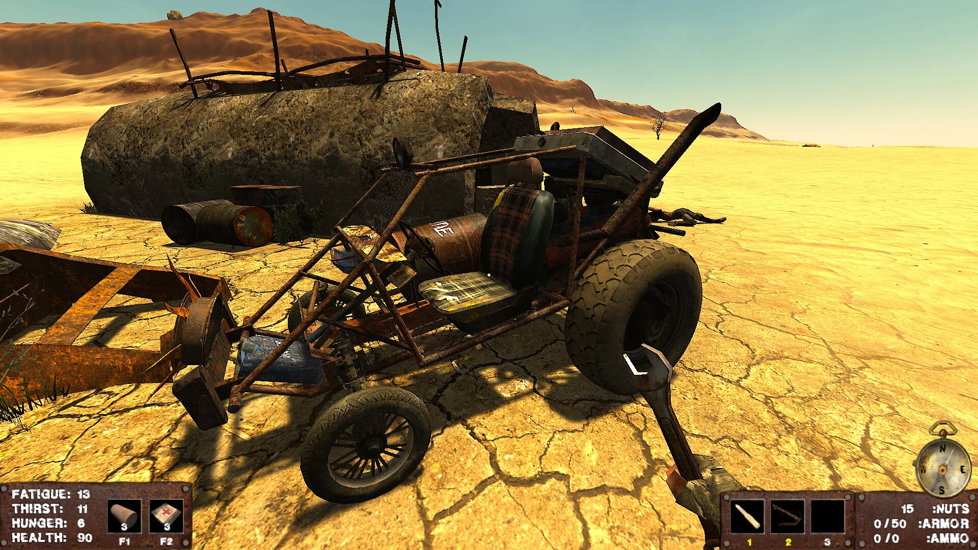 Un'auto modificata nel deserto post-apocalittico di Apocalypter, immagine dalla pagina Steam