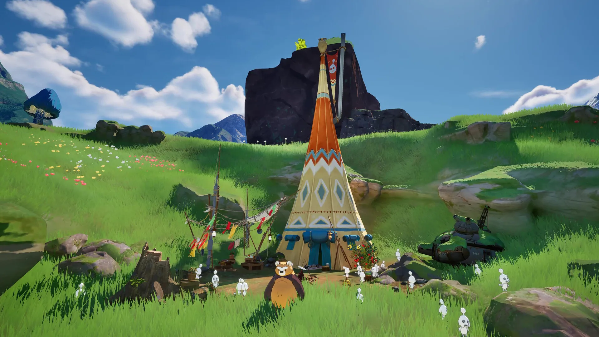 Una scena di Bloomwalker, il gioco di crafting con la casa che cammina ambientato nel mondo di Ni no Kuni
